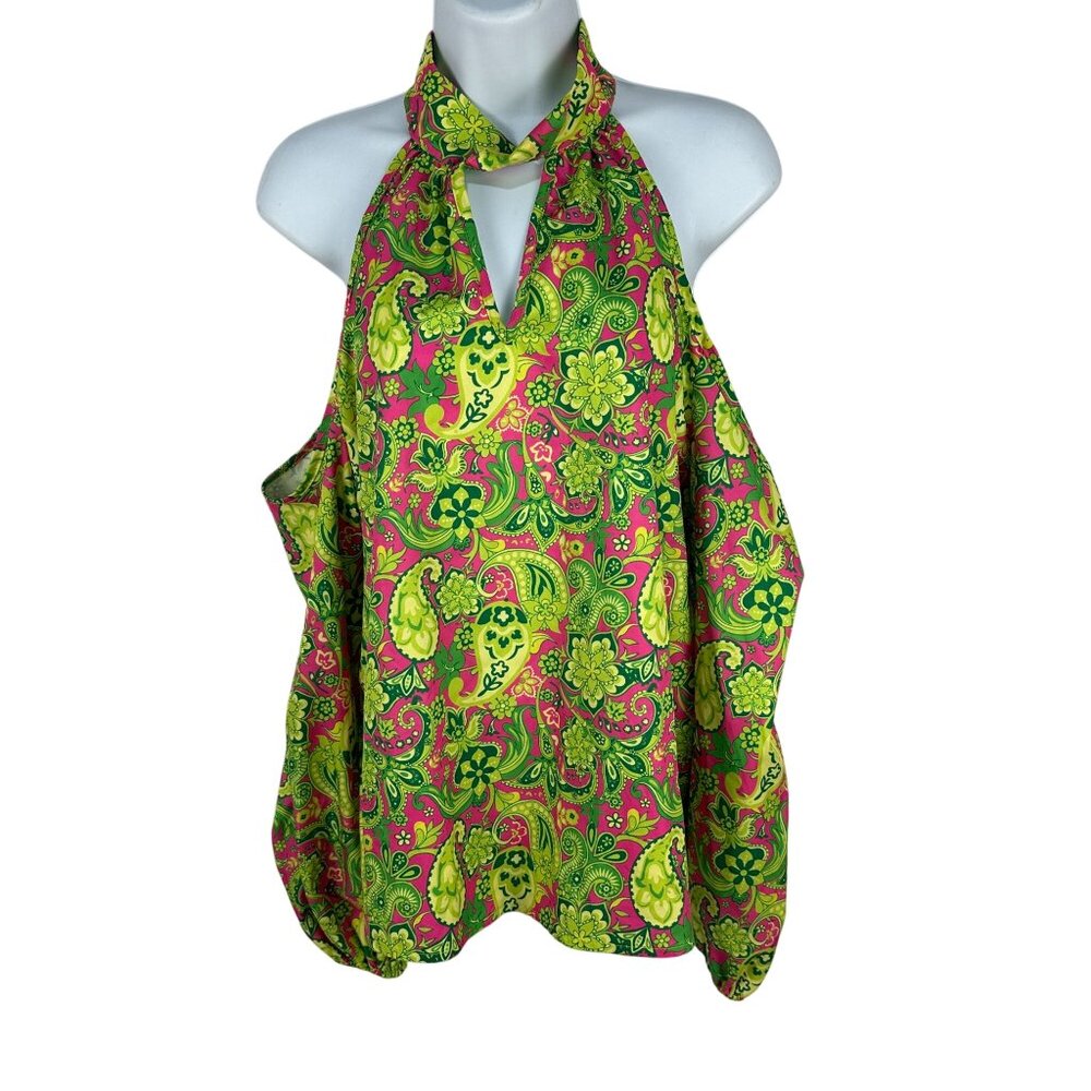 Vintage-Style Shein Floral Print Halter Neck Blouse Top - Size M